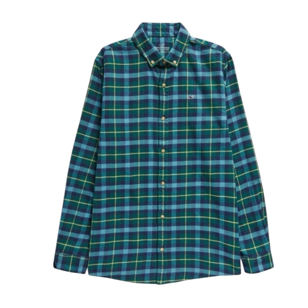 NWT Vineyard Vines Boys Plaid Flannel‎ Shirt in Charleston Green Preppy Classic